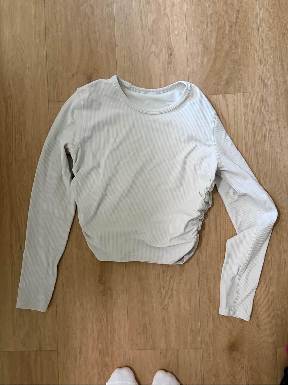 lululemon athletica Ribbed Long-Sleeve Ruched Crop Top - Cream